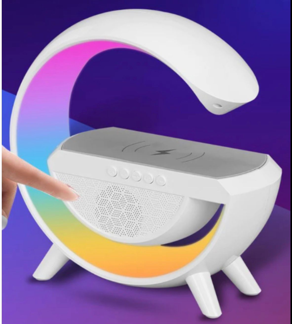 Lampă Multifuncțională cu Difuzor Bluetooth, Încărcător Wireless și Iluminare RGB