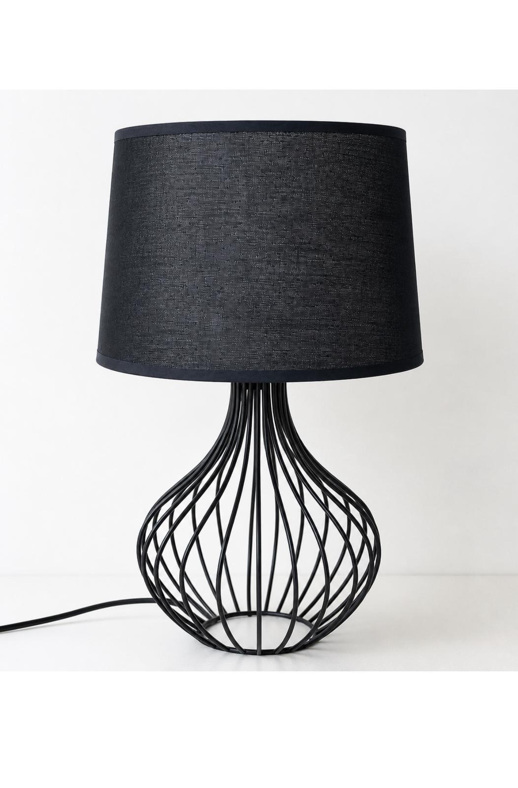 Veioză T8001 modernă, 45 cm, abajur textil negru, soclu E27, stil minimalist