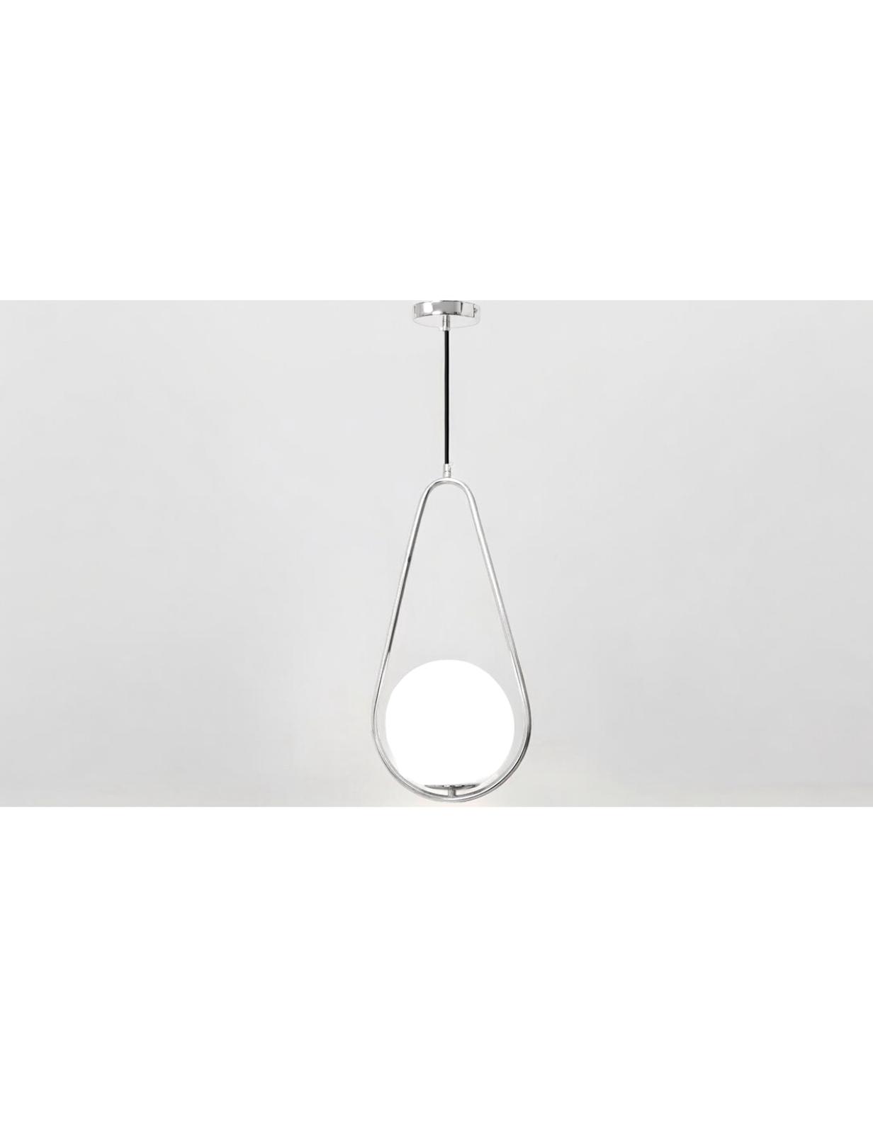 Pendul ANT 5009 din metal argintiu și sticlă alb mat, soclu E27, înălțime reglabilă
