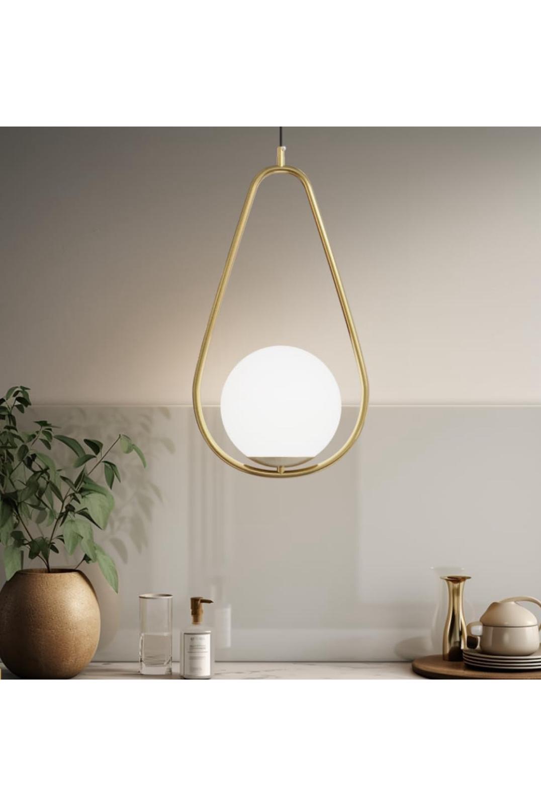 Pendul ANT1110, metal auriu și sticlă alb mat, E27, înălțime reglabilă
