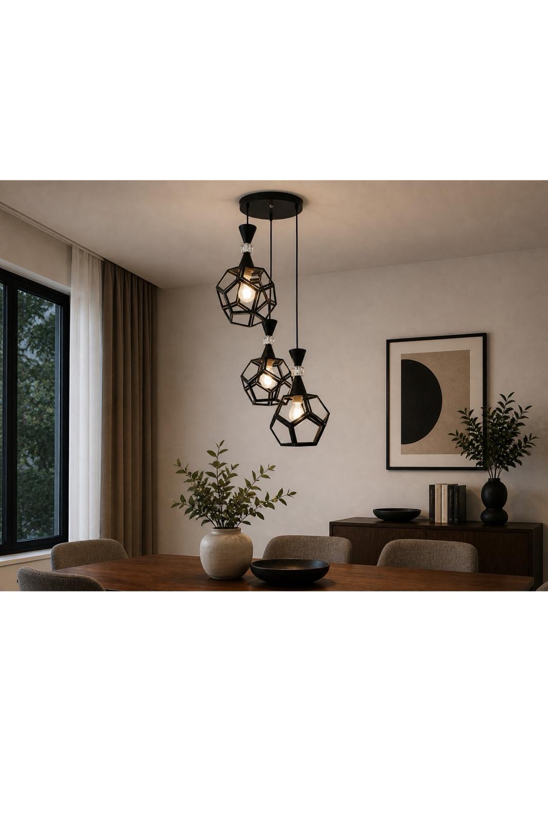 Lustră suspendată modernă ANT3087 cu 3 pendule reglabile, E27