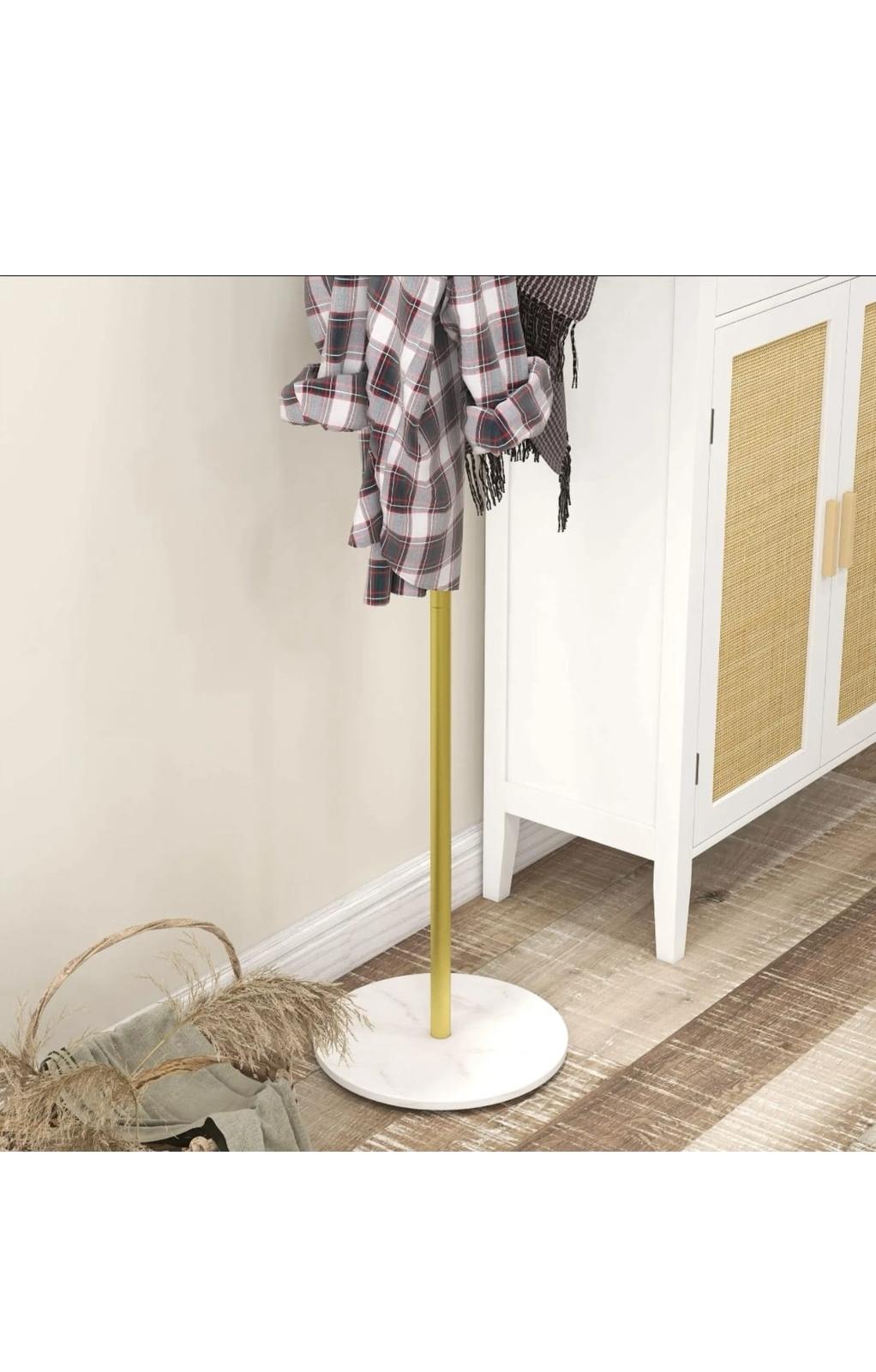 Cuier vertical metal auriu  Bază piatră albă | 8 cârlige | 170 cm