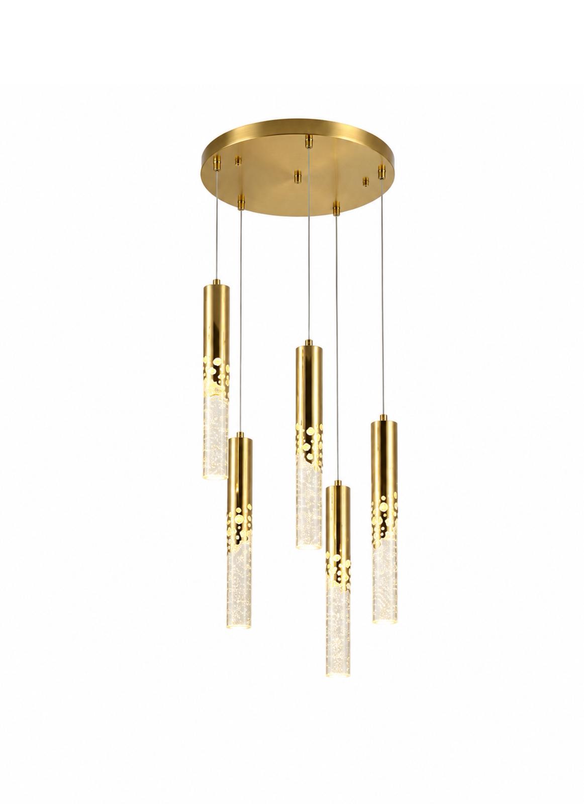 Lustră LED 5003/5  5 pendule elegante | finisaj auriu | lumină reglabilă | design modern
