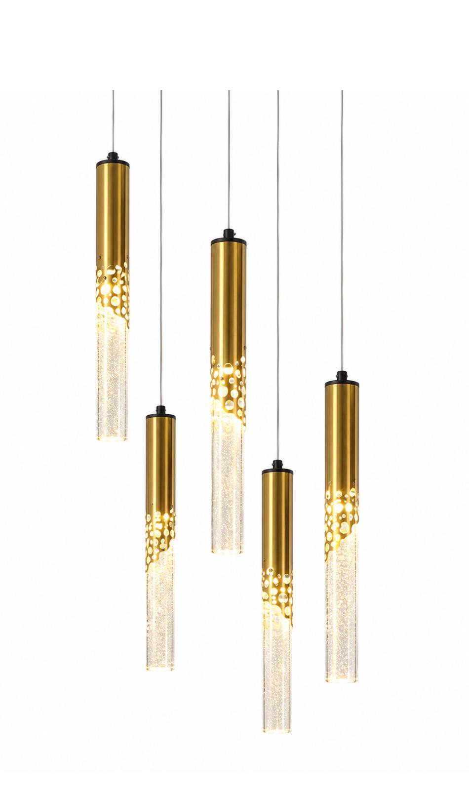 Lustră LED 5003/5  5 pendule elegante | finisaj auriu | lumină reglabilă | design modern