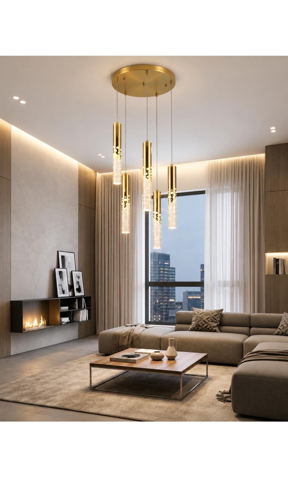 Lustră LED 5003/5  5 pendule elegante | finisaj auriu | lumină reglabilă | design modern
