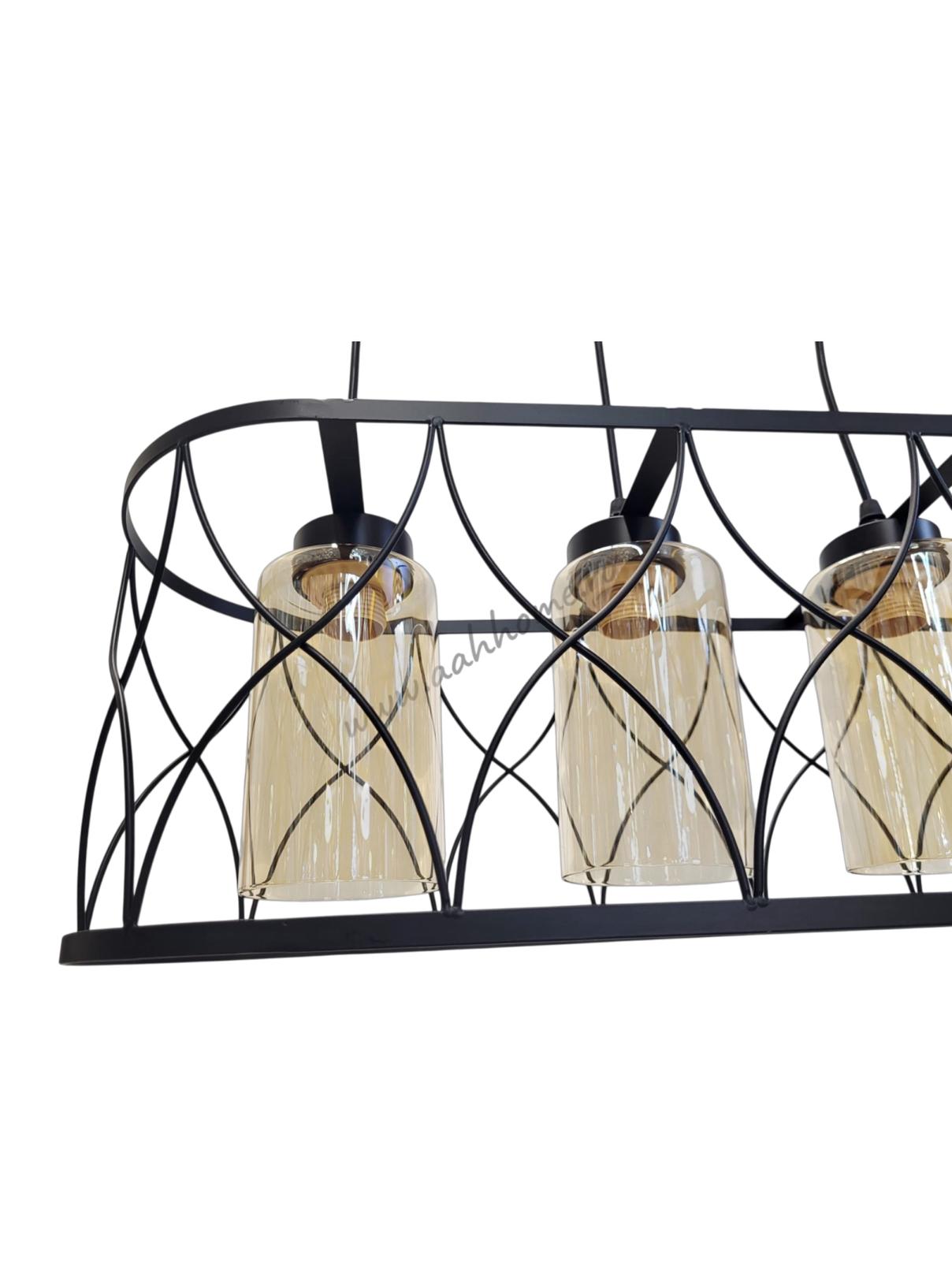 Lustră 2337/5  Negru mat | metal & sticlă ambră cilindrică | dreptunghiulară 80 cm
