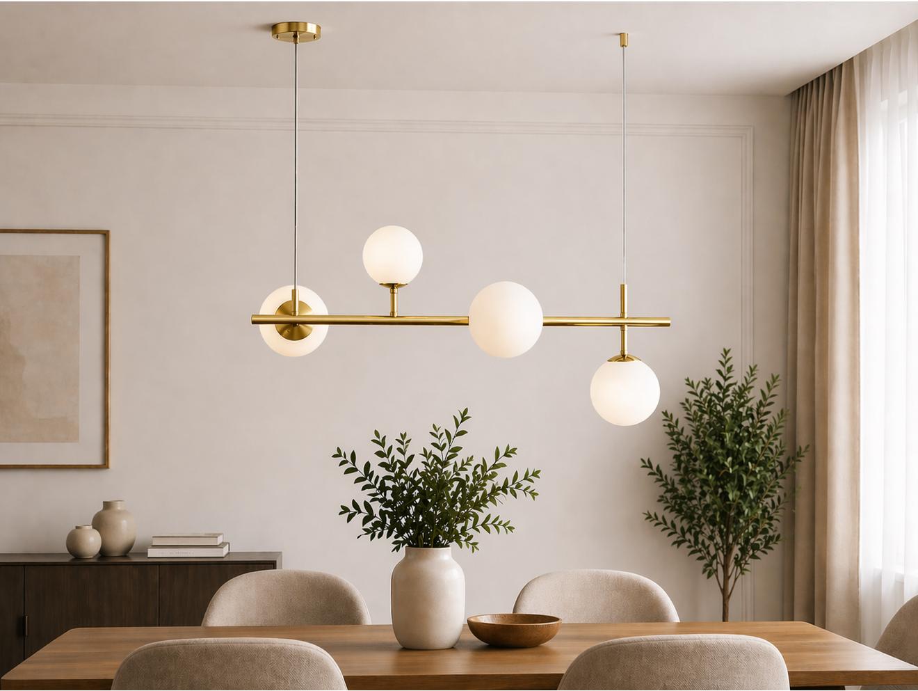 Lustră ANT 2471/4  Metal auriu | globuri din sticlă albă | design modern | 70 cm