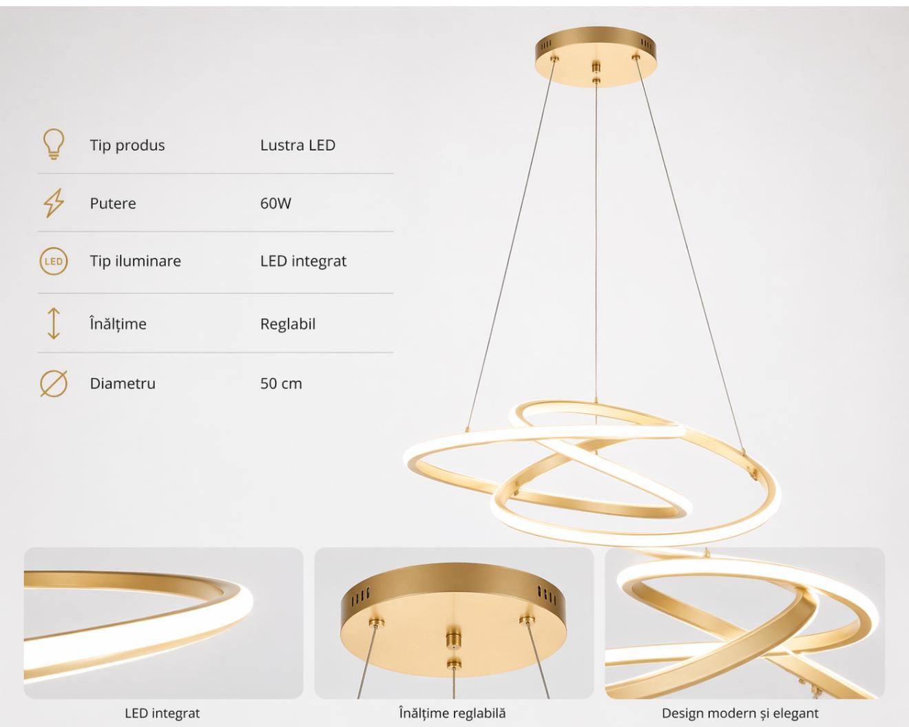 Lustră ANT4034  LED 60W | design modern simplu | Ø 50 cm | înălțime reglabilă
