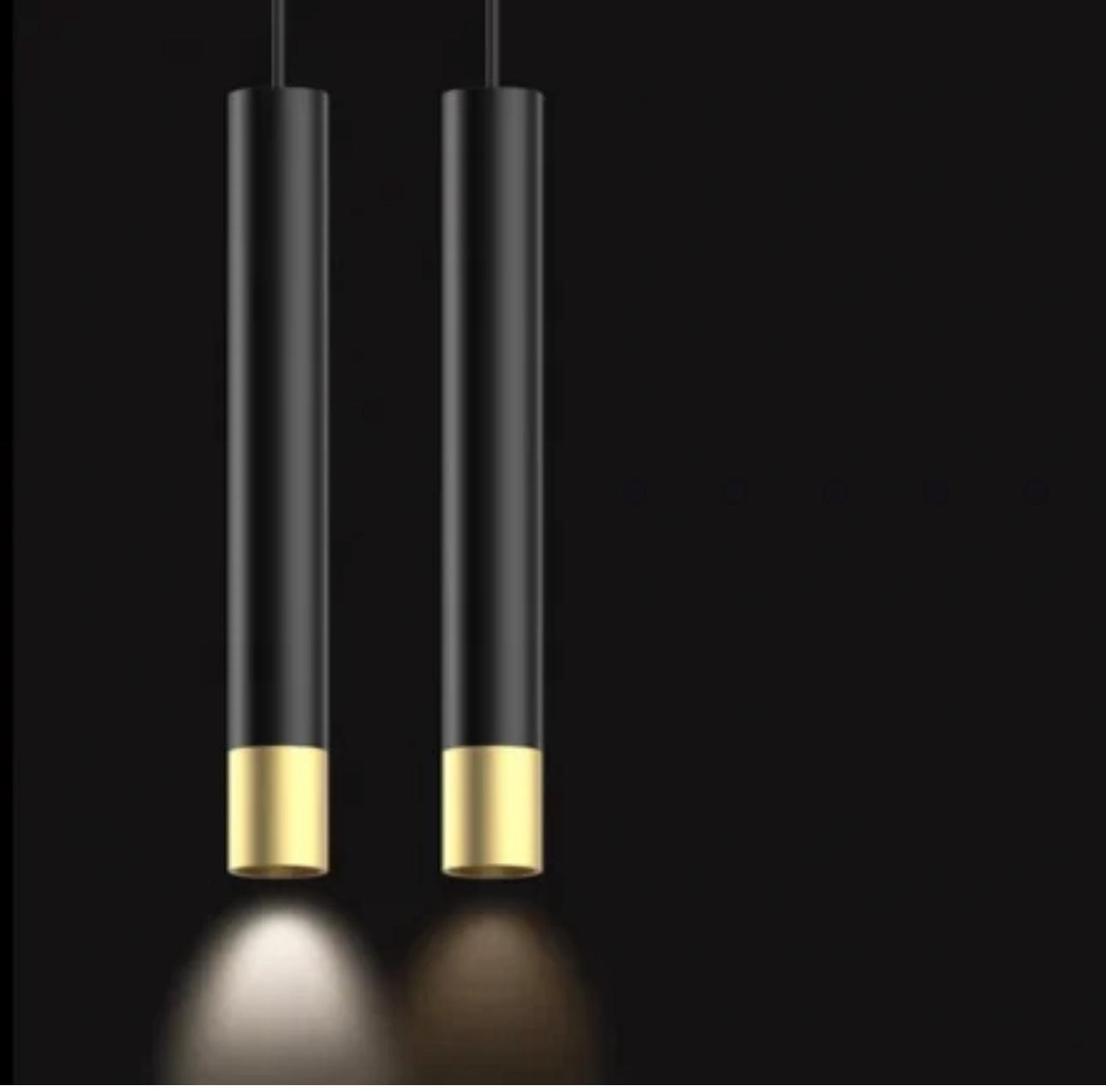 Set 2 Pendule ANT 2336  Metal negru & gold | Ø 3 cm | 10W | 4000K lumină neutră | înălțime reglabilă 40–140 cm