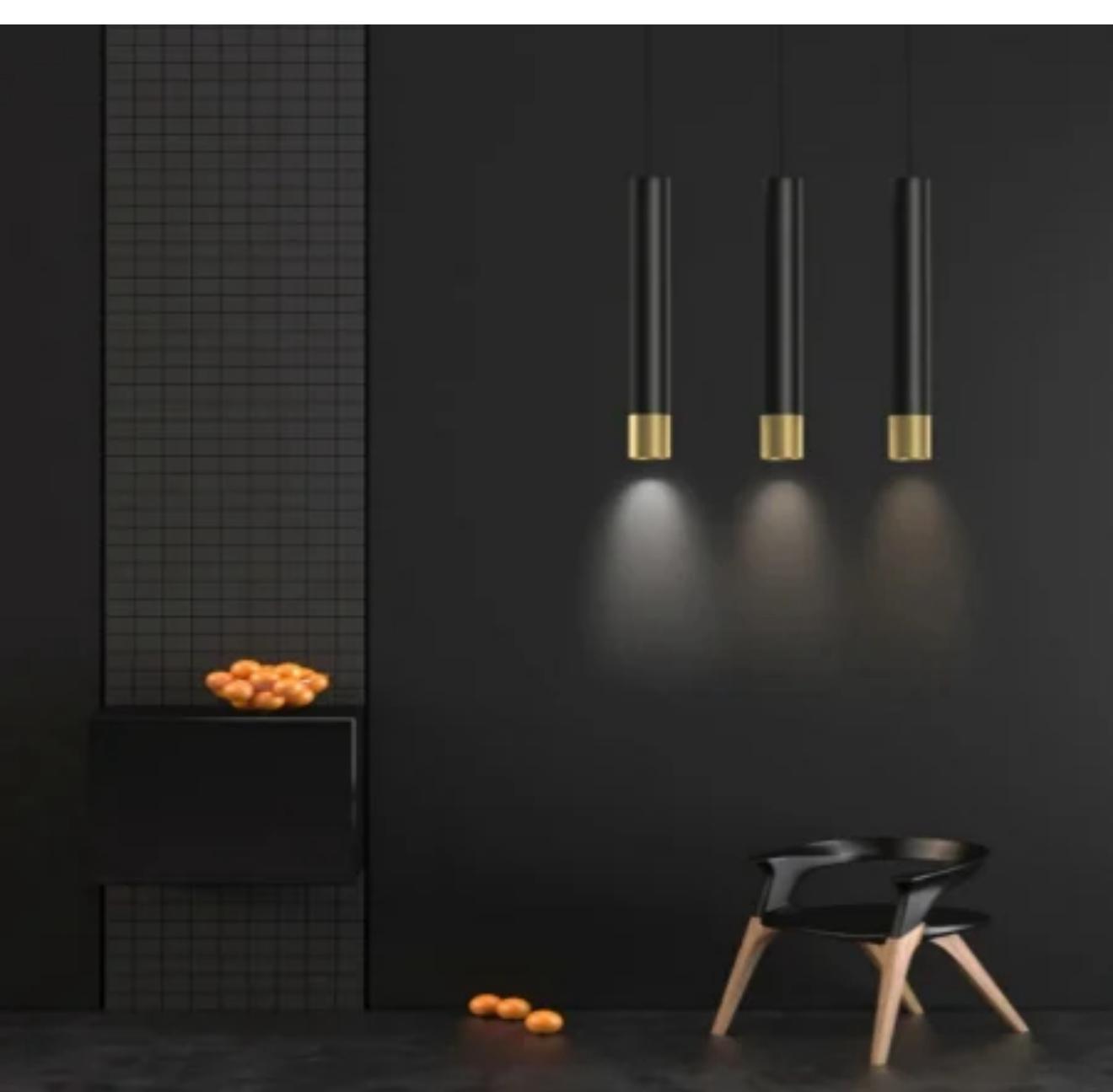 Set 2 Pendule ANT 2336  Metal negru & gold | Ø 3 cm | 10W | 4000K lumină neutră | înălțime reglabilă 40–140 cm