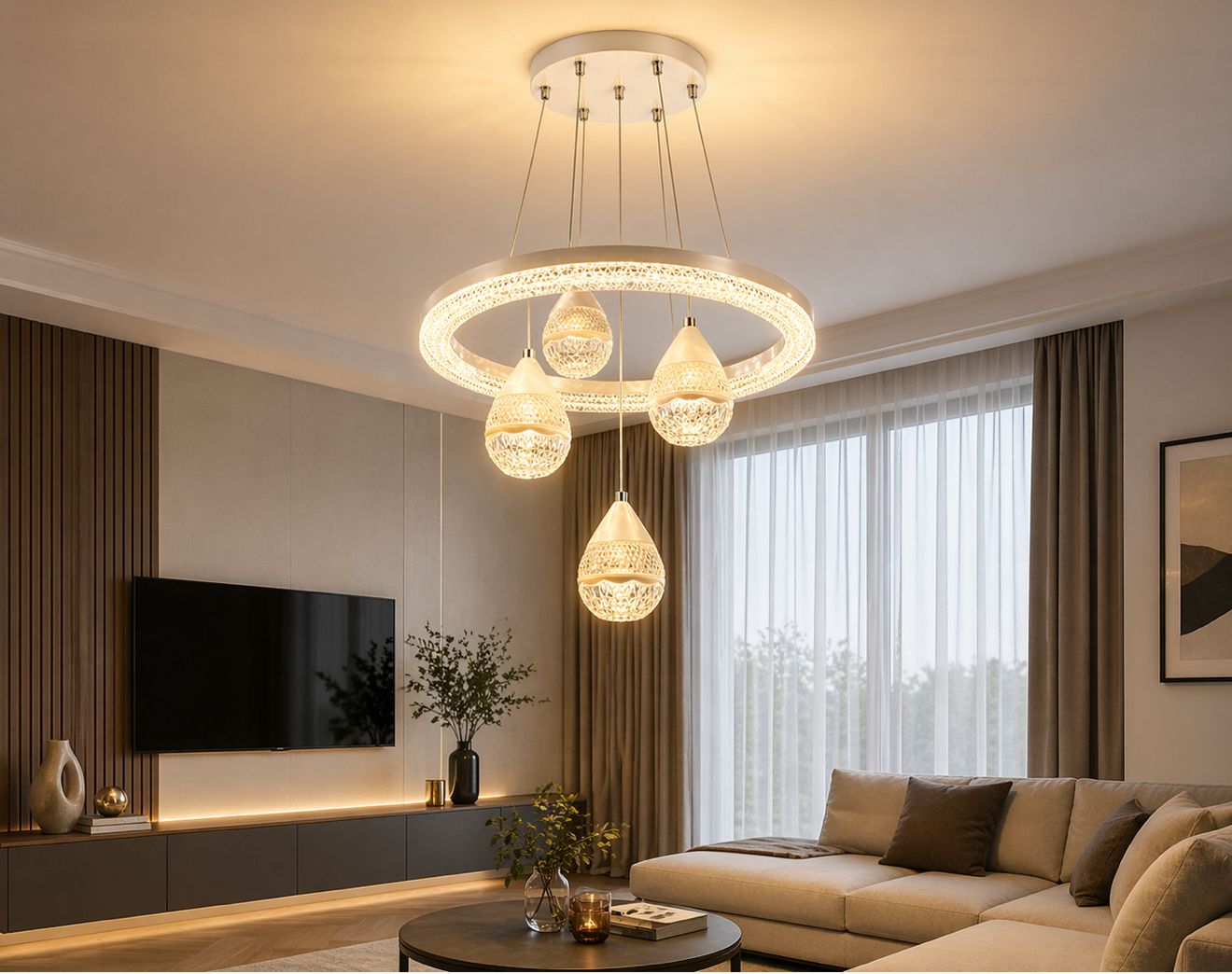 Lustră LED ANT1779/5  80W | metal & acril | înălțime reglabilă | 3 tipuri de lumină | design modern