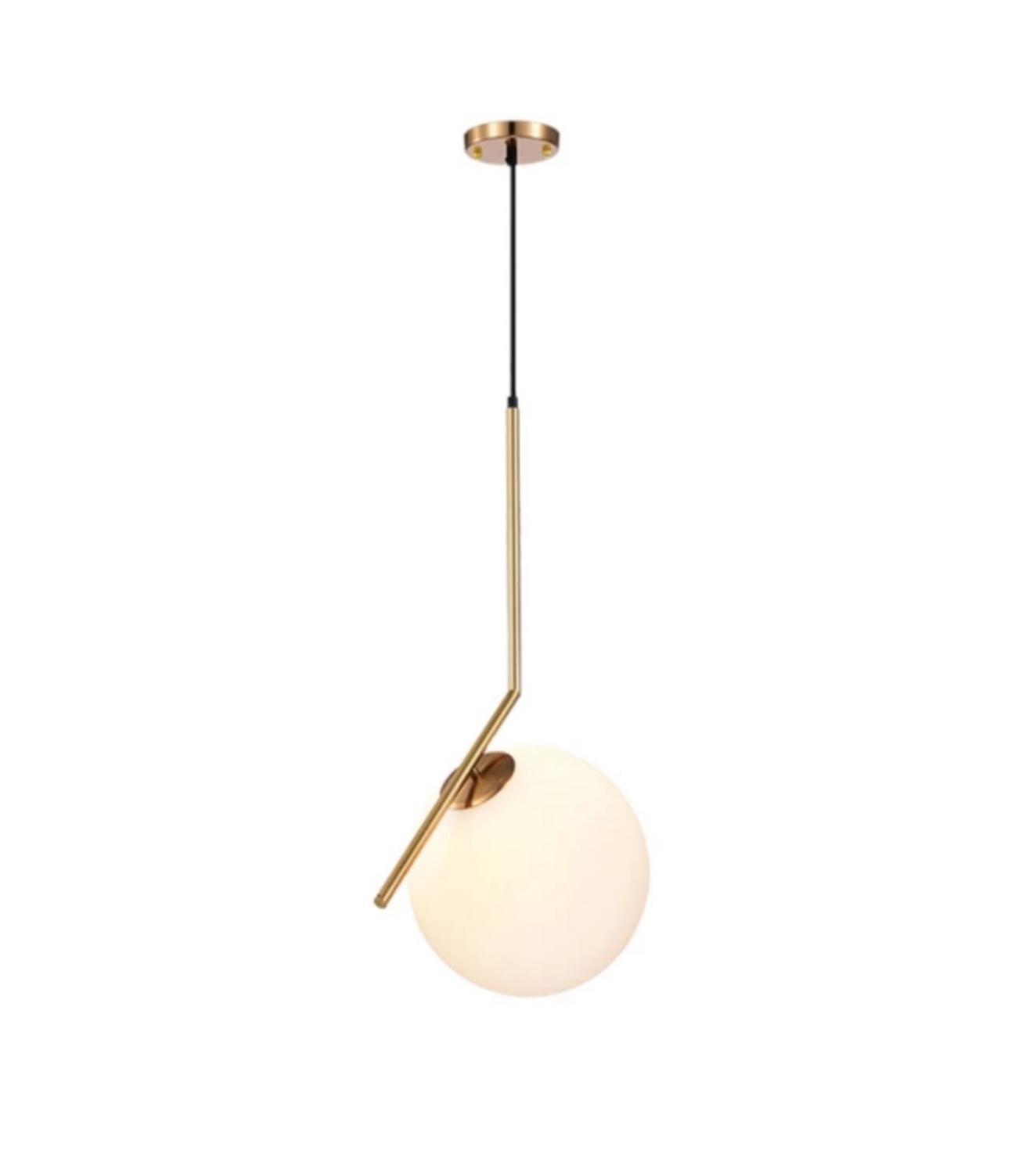 Pendul Modern Metal Auriu cu Abajur din Sticlă Alb Mat – Ø15 cm, Reglabil, Dulie E27