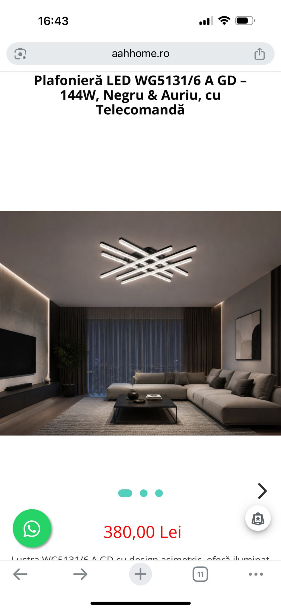 Plafonieră LED 144W Negru & Auriu cu Telecomandă – Iluminare Modernă, Design Elegant pentru Interior